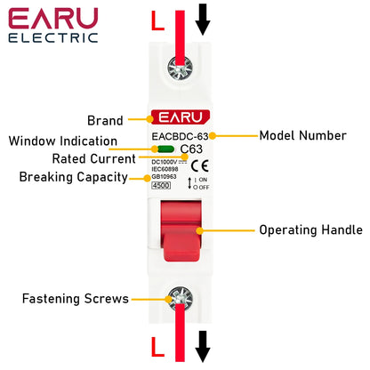 1P DC 1000V MCB Solar Mini Circuit Breaker Overload Protection Switch 6A 10A 16A 20A 25A 32A 40A 50A 63A DC1000V Photovoltaic PV