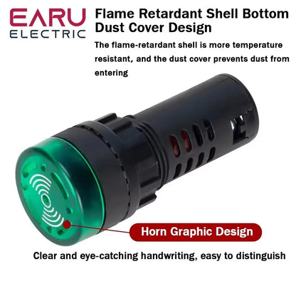 AD16-22SM 22mm Panel Diameter AC DC 12V 24V 110V 220V Flash Signal Light Red LED Active Buzzer Beep Alarm Indicator Green Yellow