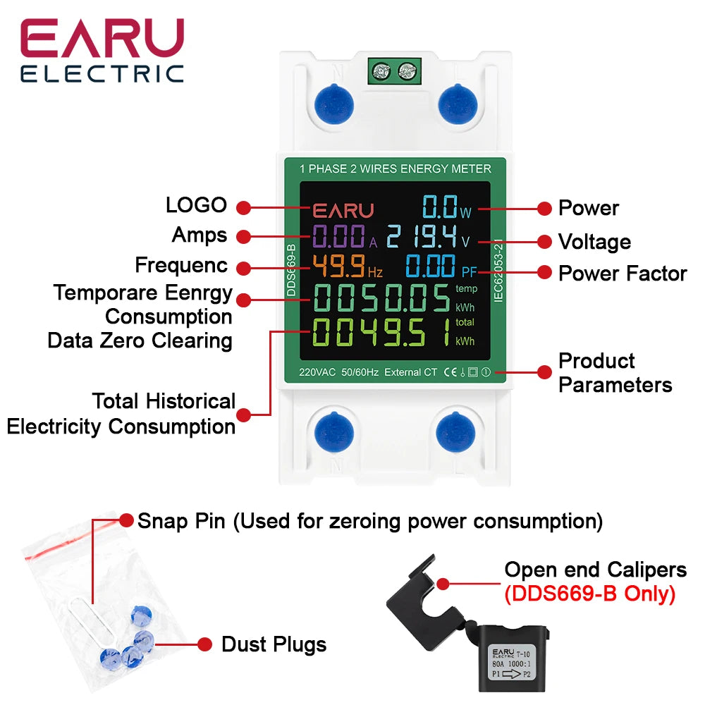 Din Rail AC Monitor 110V 220V Voltage Current Power Factor Active kWh Reset Zero Electric Energy Frequency Meter Voltmeter AMP
