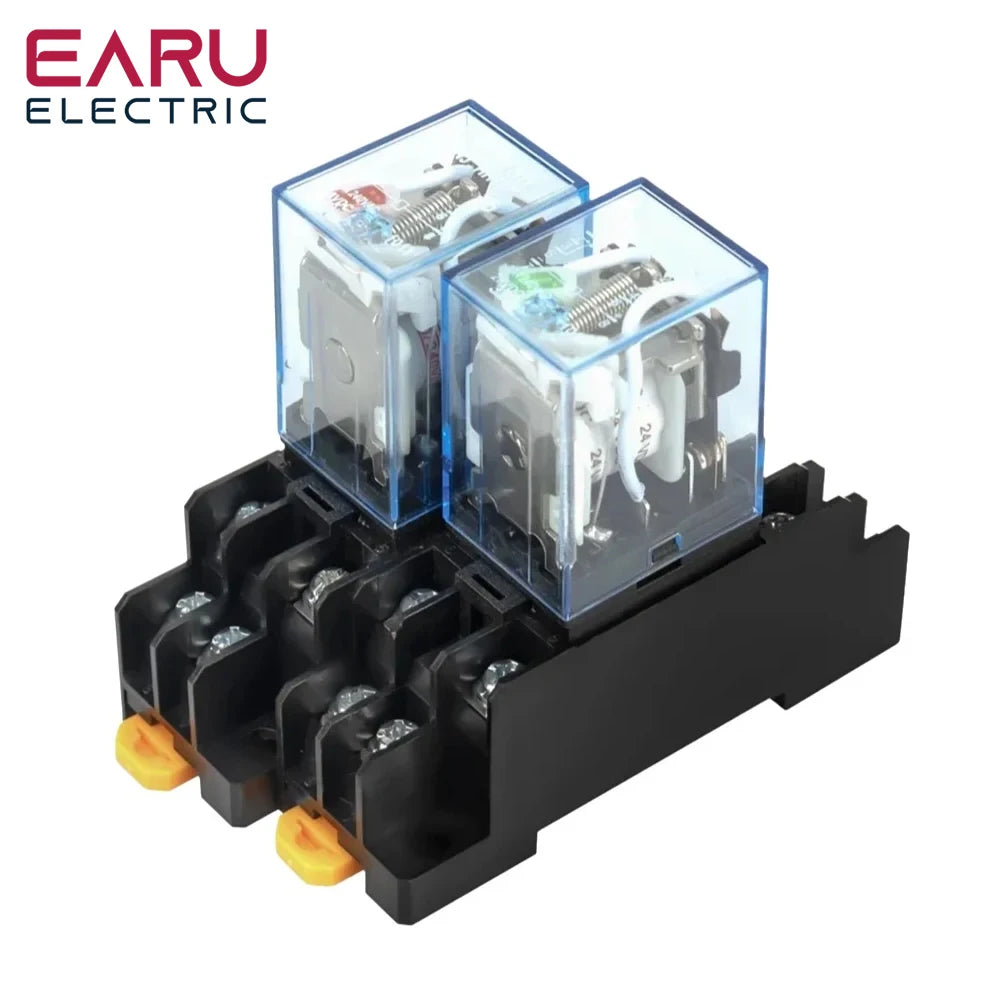 1Pcs LY2NJ HH62P Small Electromagnetic Relay 10A 8PIN Coil Power Relay DC12V DC24V AC110V AC220V With Socket Base DIN Rail