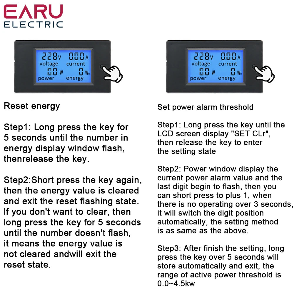 20A 100A AC 80-260V DC 6.5-100V Digital LED Display Voltmeter Ammeter Wattmeter Power Energy Meter 12V 24V 110V 220V Volt Tester