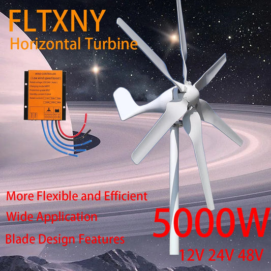 Wind Turbine Generator 5000W 12V 24V 48VDC 6 Blades With MPPT Controller System Portable Windmills Renewable Energy