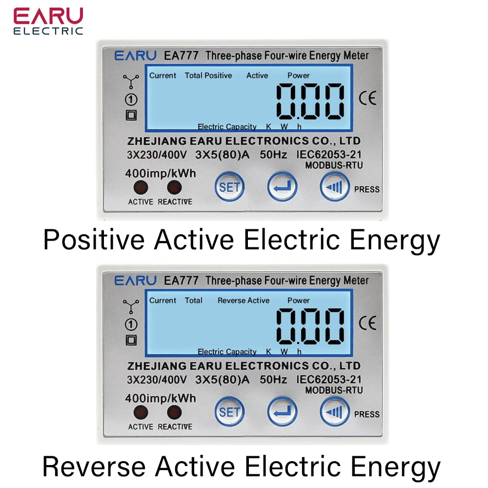 New 4P 3 Phase 4 Wires Two-way Bilateral Energy Meter  Electricity Usage Meter Din Rail AC 3*230/400V LCD Multifunction Display