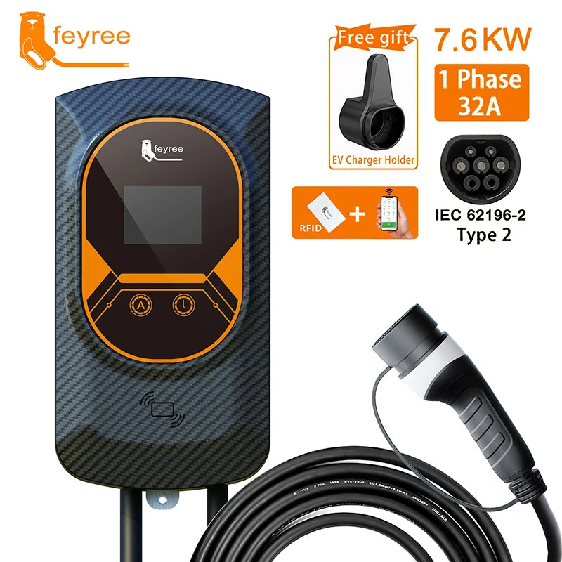32A EVSE Wallbox Charger: Type2 Cable, 7.6/11/22KW Power, and APP Control for Electric Vehicle Charging - 54 Energy - Renewable Energy Store
