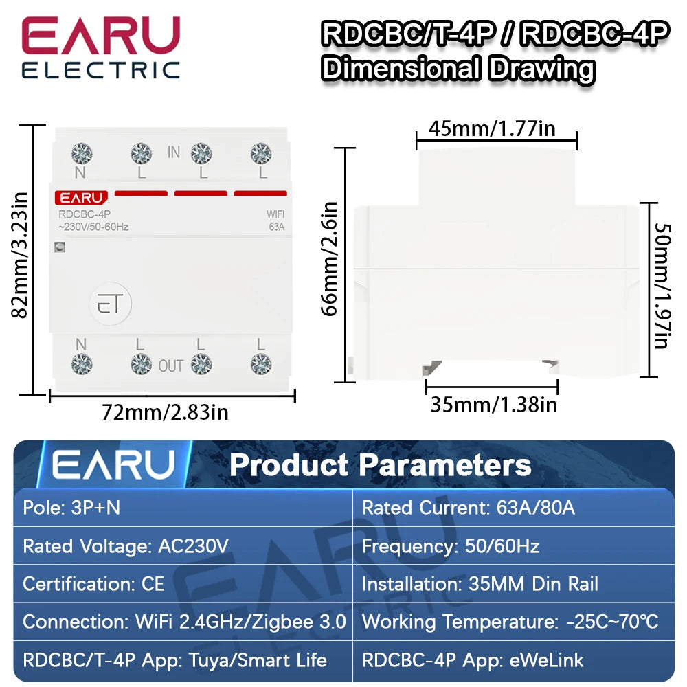 Tuya eWeLink WiFi ZigBee Smart Circuit Breaker MCB 3P+N Timer Relay Switch Voice Remote Control for Alexa Google Home Assistant