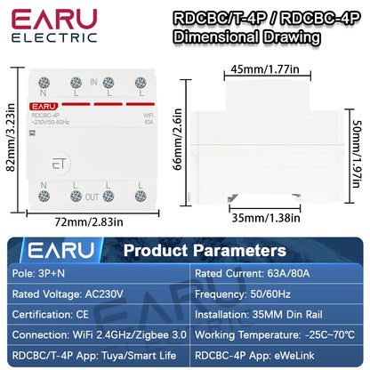 Tuya eWeLink WiFi ZigBee Smart Circuit Breaker MCB 3P+N Timer Relay Switch Voice Remote Control for Alexa Google Home Assistant