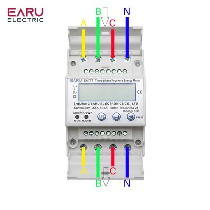 New 4P 3 Phase 4 Wires Two-way Bilateral Energy Meter  Electricity Usage Meter Din Rail AC 3*230/400V LCD Multifunction Display