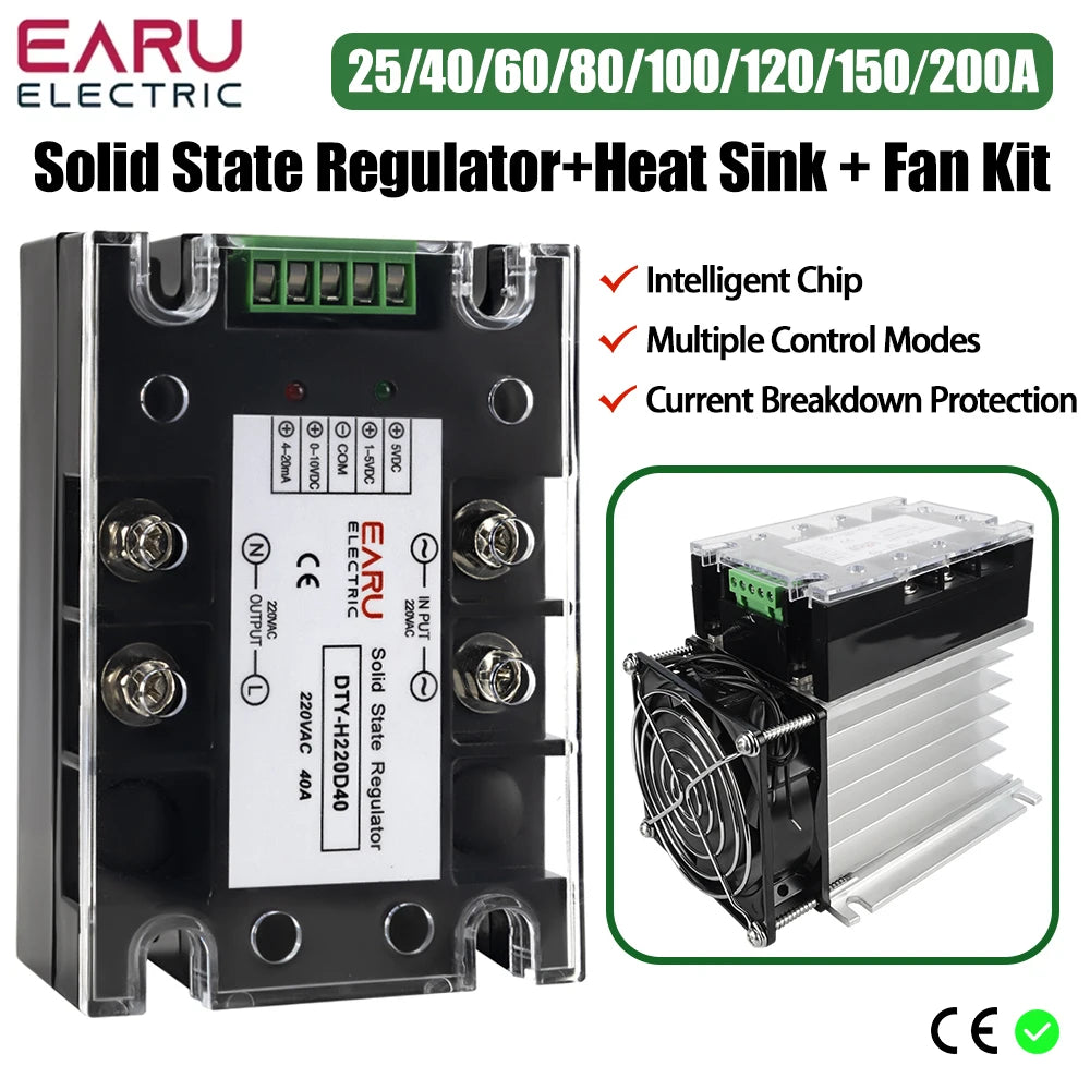 AC 220V Single Phase Full Isolation Voltage Regulator Module 25A-200A With Heat Sink Fan Kit - SMT DCB High Precision Industrial
