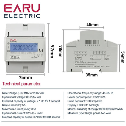 Tuya Wifi Zigbee 110V 220V 80A Smart Single Phase Two-way Bidirectional Energy Meter Timer Power Consumption Monitor KWh Meter