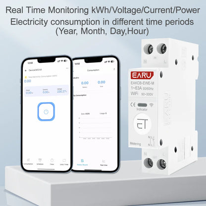 eWeLink WiFi Smart Circuit Breaker 1P+N 63A MCB Timer Relay Switch Energy Metering kWh Voltage Current Protector Remote Control