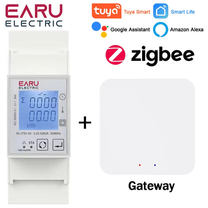 Tuya WiFi ZigBee Smart Energy Meter AC 110V 220V 80A Bidirectional measurement Single Phase Power Consumption Monitor kWh Meter