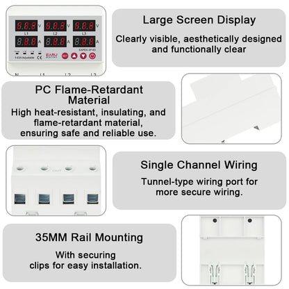 Three Phase Voltage Current Adjustable Over Under Voltage Current Limit Protection Relay Protector 3*220V 380V 63A 100A Din Rail
