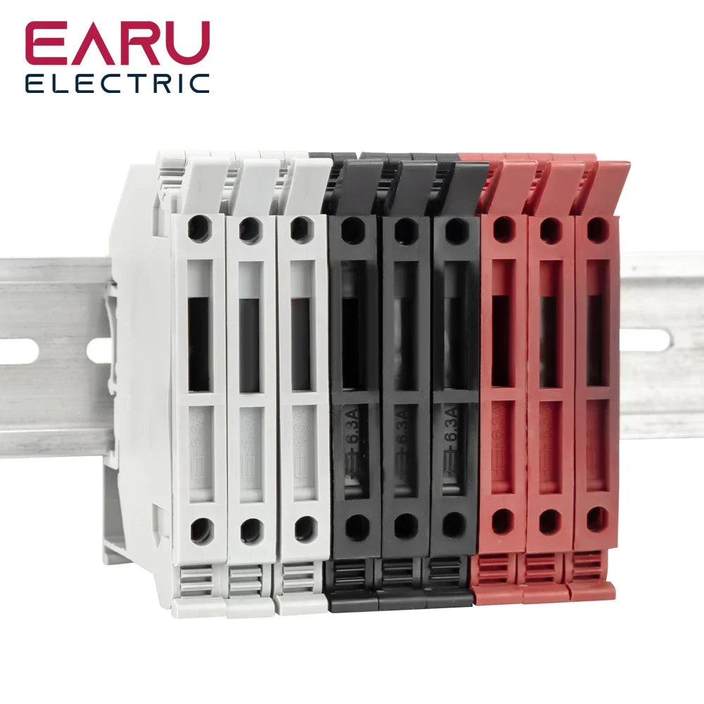 10Pcs/Lot Din Rail Terminal Blocks UK-5-HESI Black Connector Screw Fuse Terminal Block Connector Screw Fuse Holder Conductor