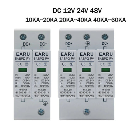 Power Surge Protective Device SPD Arrester Low Voltage House 2P 3P Surge Voltage Protection DC 12V 24V 48V 500V 800V 1000V 40KA