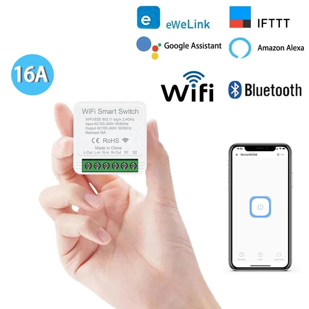 eWeLink 16A 2 Way Mini WiFi Smart Switch Breaker Module Voice Wireless Control for Smart Home eWeLink App Alexa Google Home