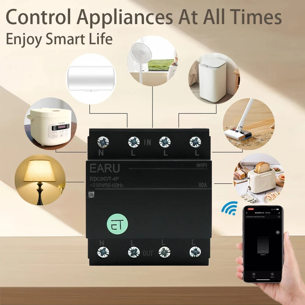 3P+N WIFI Rail Type AC Intelligent Air Circuit Breaker Mobile Phone APP Wireless Remote Control Circuit Power Off Control Switch