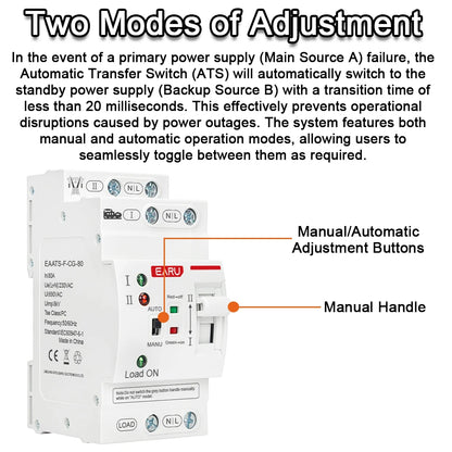 2P 4P 80A AC 230V 110V ATS Mini Automatic Transfer Switch Dual Power Electrical Selector Switches Uninterrupted Power Din Rail