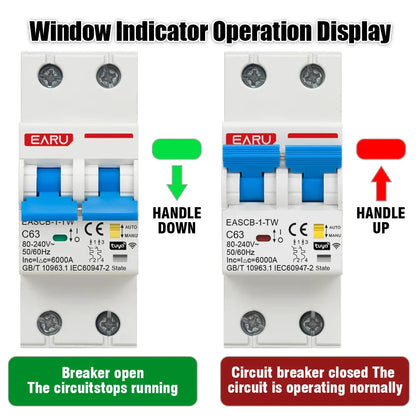 2P Tuya WiFi Smart Circuit Breaker MCB Timer Relay Switch Remote Control AC 63A 16A Power-off Memory Alexa Google Home Assistant