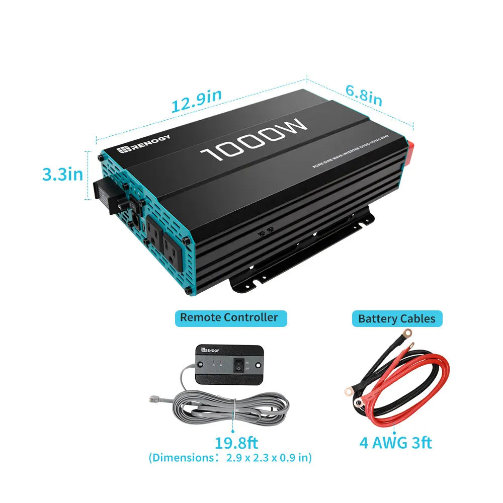 1000W Pure Sine Wave Inverter 12V DC to 120V AC Converter