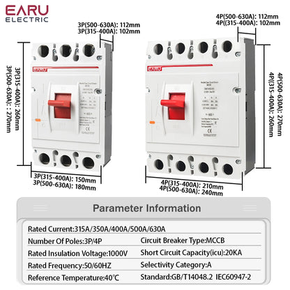 3P 4P AC 400V 100A-630A MCCB Solar Moulded Case Circuit Breaker Overload Protection Switch Protector for Solar PV Photovoltaic