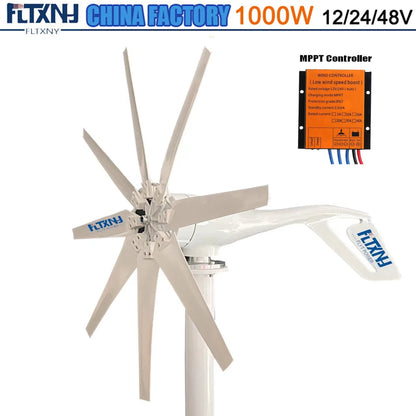 China Factory 5000W 12V 24V 48V 8 Blades Wind Turbine Generator 1KW Windmill With mppt Controller for Home Use