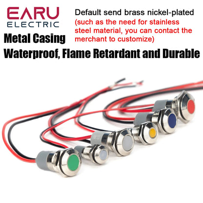 6mm 8mm 10mm 12mm 14mm Warning LED Metal Indicator Light Pilot Wires Switch Waterproof IP65 Signal Lamp 5/12/24/220V Red Green