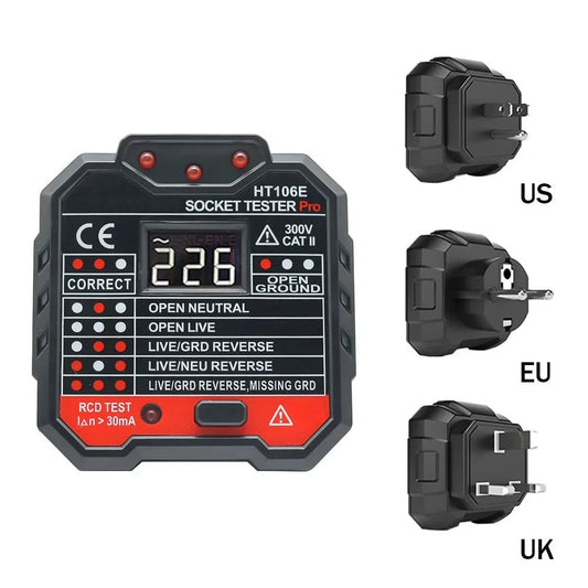 EU UK US HT106B HT106D HT106E Socket Tester Voltage Test Socket Detector EU UK Plug Ground Zero Line Plug Polarity Phase Check