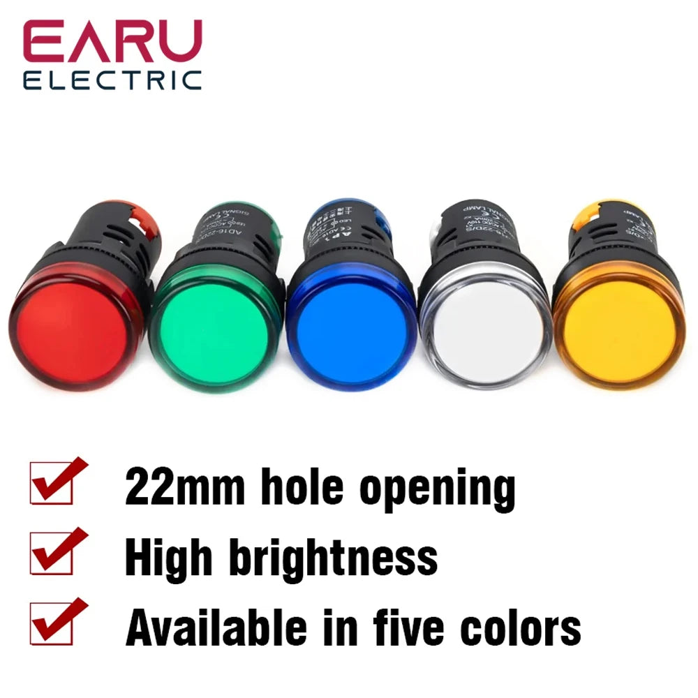 22MM Panel LED Power Electronic Indicator Pilot Signal Light Lamp AC DC 12V 24V 110V 220V 380V Red Green Yellow Blue White LED