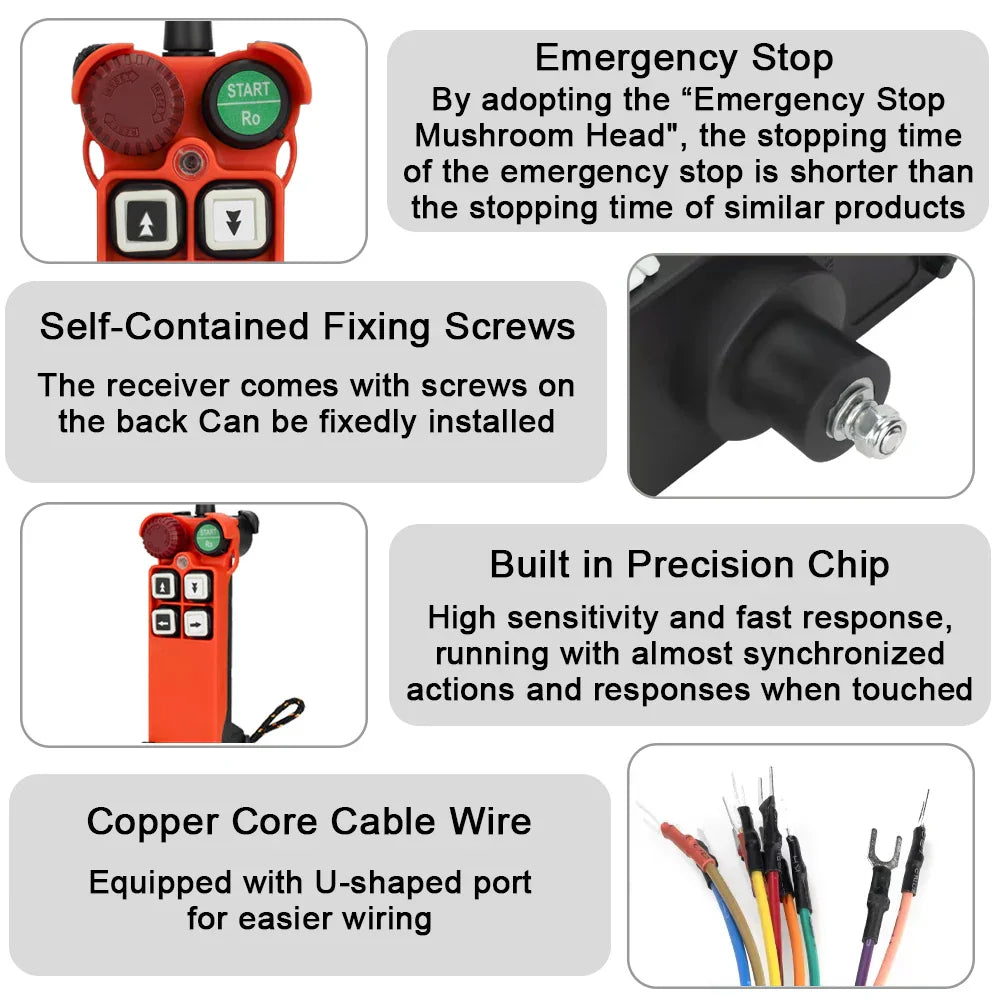 12V 24V 110V 220V 380V Channel Industrial Wireless Radio Remote Controller Switch Crane Hoist 1 Receiver+ 1 Transmitter F21-4S