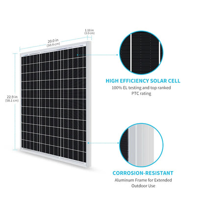 50W 12V Rigid Solar Panel Monocrystalline Waterproof