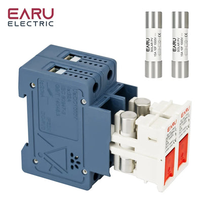 One Set 2P DC Fuse Holder 10*38mm High Voltage Solar PV 1000V 6A-32A Base Photovoltaic System Protection Protector gpV Parallel