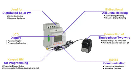Acrel ACR10R-D16 Bidirectional Single Phase Energy Meter with 120A Split Core Ct RS485 Modbus-RTU for Solar Solis Inverter by 54 Energy - Renewable Energy Store