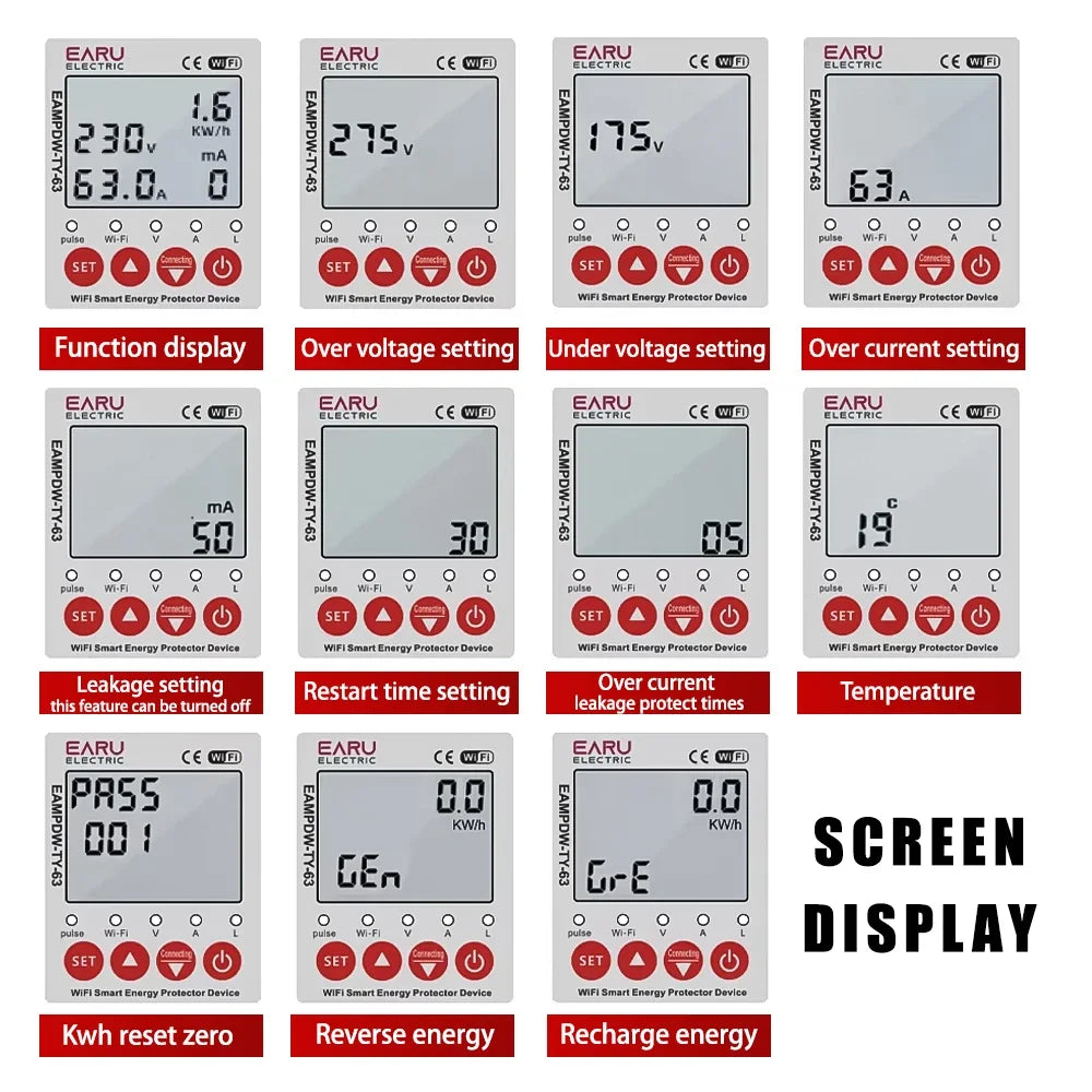 Tuya WiFi Smart Bidirectional Energy Meter Power kWh Meter Earth Leakage Over Under Voltage Protector Timer Relay Switch Breaker