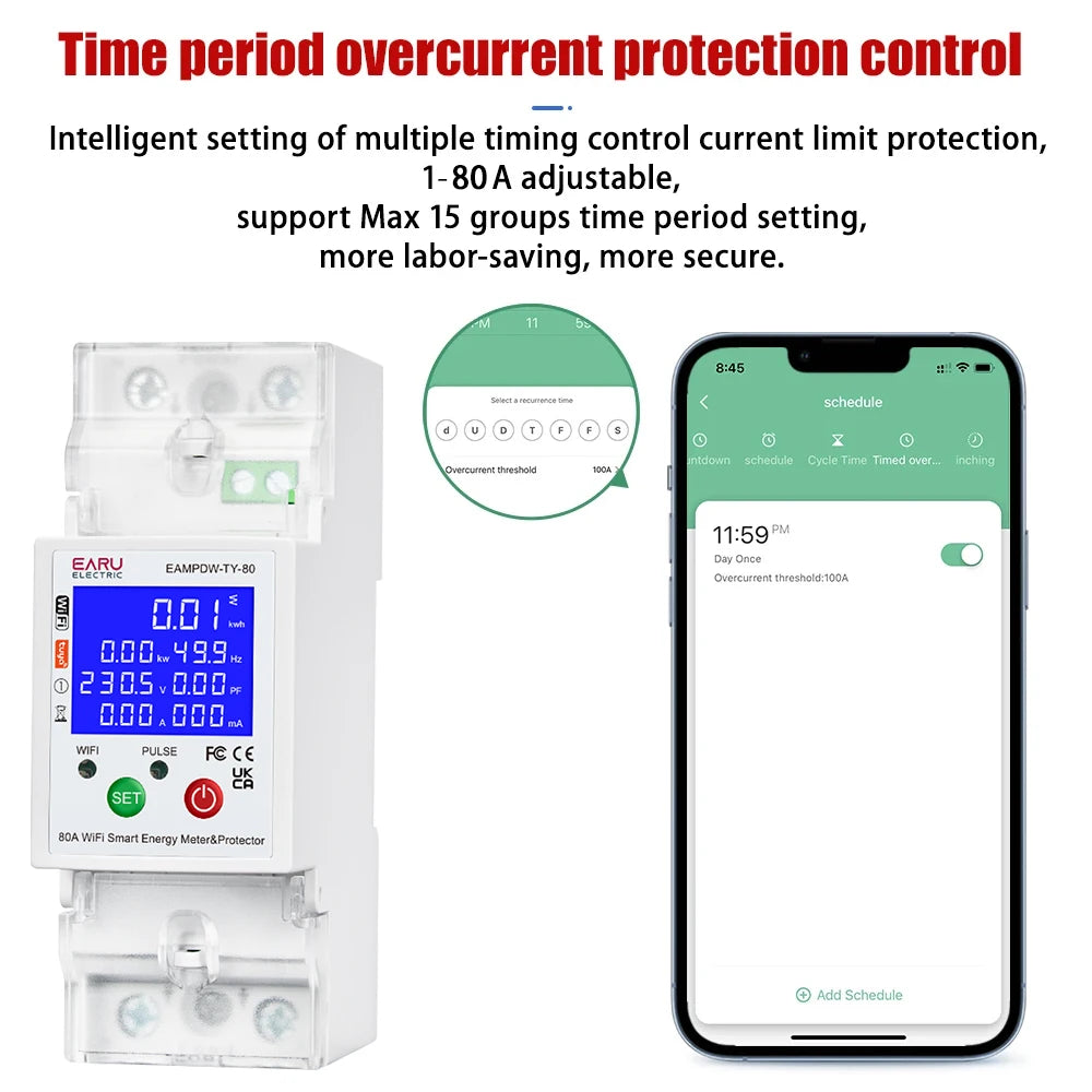 Tuya Smart WiFi Circuit Breaker Switch PV Bi-Directional Energy Meter Timer Measuring Earth Leakage Over Under Voltage Protector
