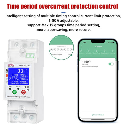 Tuya Smart WiFi Circuit Breaker Switch PV Bi-Directional Energy Meter Timer Measuring Earth Leakage Over Under Voltage Protector