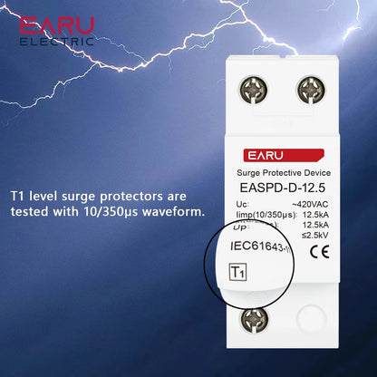 T1 Power Surge Protective Device SPD Arrester Low Voltage House 2P 3P 4P Surge Voltage Protection AC 420V 12.5KA 15KA 25KA