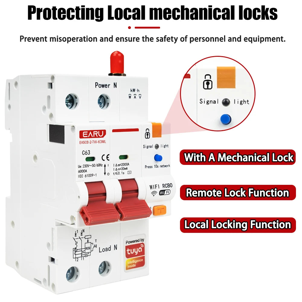Tuya WiFi Smart RS485 Metering Leakage Circuit Breaker MCB RCBO AC230V Remote Control Circuit Breaker With Leakage Protection