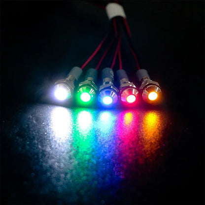 6mm 8mm 10mm 12mm 14mm Warning LED Metal Indicator Light Pilot Wires Switch Waterproof IP65 Signal Lamp 5/12/24/220V Red Green