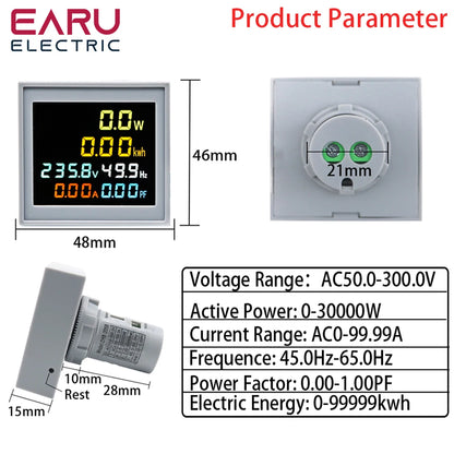 6IN1 AC 50-300V 50/60Hz Square Voltmeter Ammeter Ampere Current Voltage Hertz Frequency Energy Meter KWH Signal Power Monitor