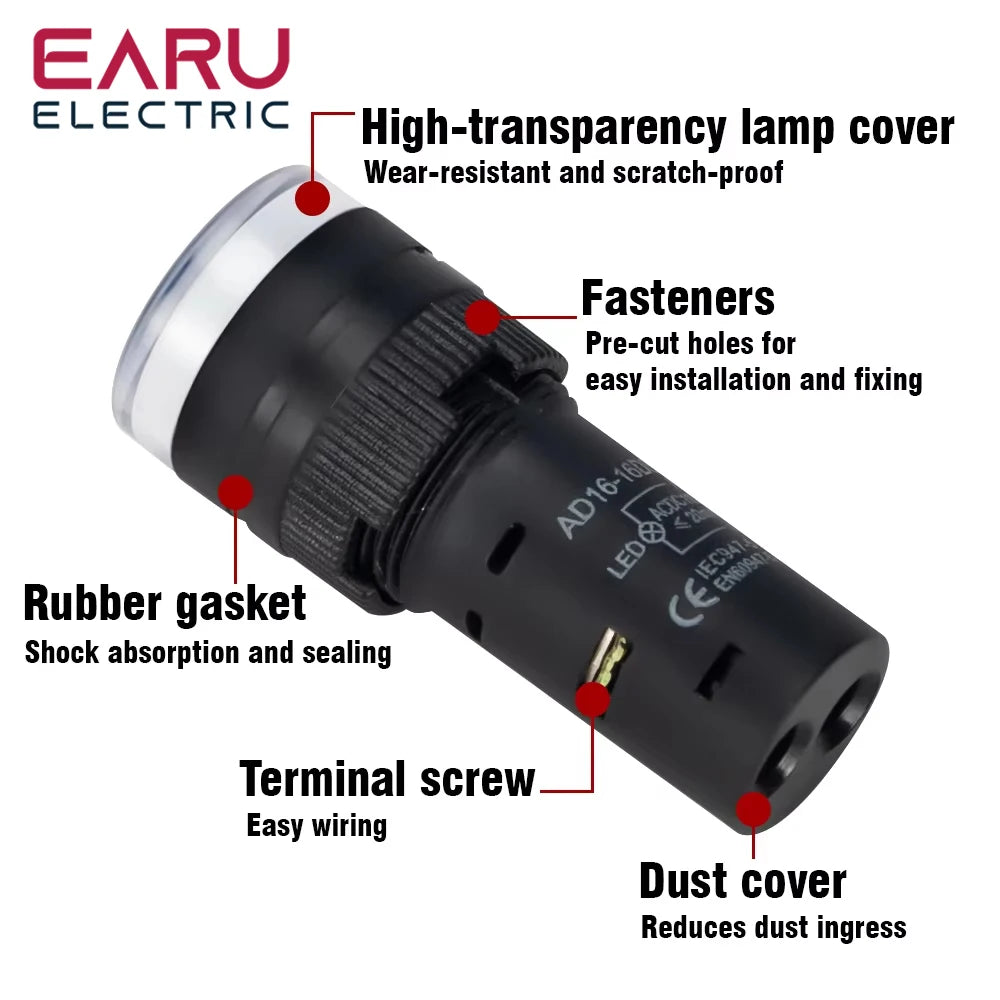 16MM Panel LED Power Electronic Indicator Pilot Signal Light Lamp AC DC 12V 24V 110V 220V 380V Red Green Yellow Blue White LED