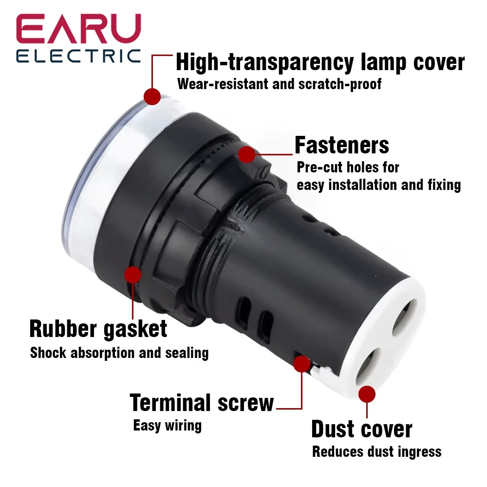 22MM Panel LED Power Electronic Indicator Pilot Signal Light Lamp AC DC 12V 24V 110V 220V 380V Red Green Yellow Blue White LED