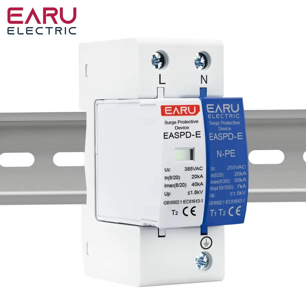 AC SPD 1P+NPE 3P+NPE 50KA T1 T2 385V 275V House Lightning Surge Protector Protective Solar Low-Voltage Arrester Device Din Rail