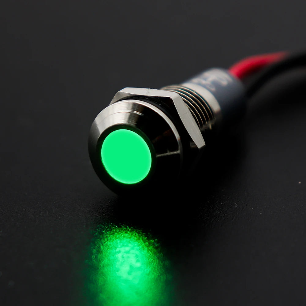 6mm 8mm 10mm 12mm 14mm Warning LED Metal Indicator Light Pilot Wires Switch Waterproof IP65 Signal Lamp 5/12/24/220V Red Green