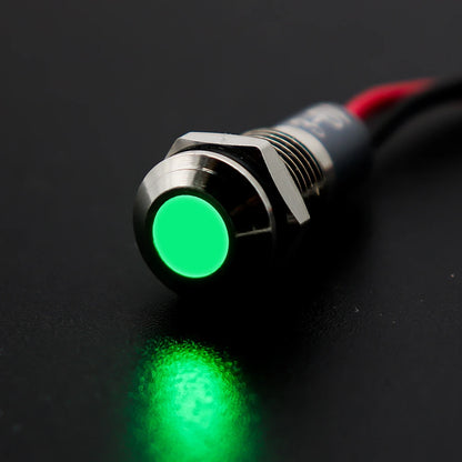 6mm 8mm 10mm 12mm 14mm Warning LED Metal Indicator Light Pilot Wires Switch Waterproof IP65 Signal Lamp 5/12/24/220V Red Green