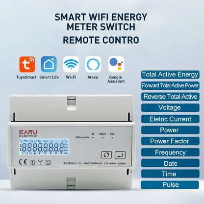 Tuya WiFi ZigBee Three Phase Two-way Bidirectional Energy KWh Meter Monitor Wattmeter Support Modbus RTU 3*85/190V or 230/400VAC