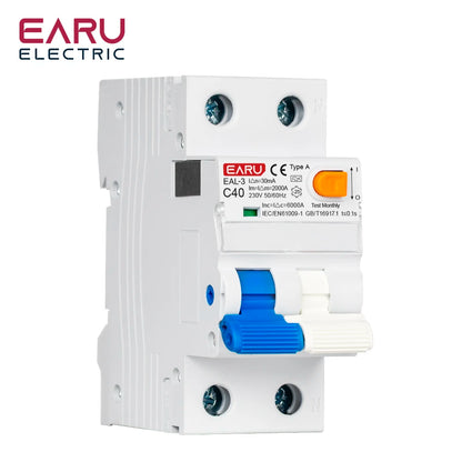 2P 40A 30mA AC 230V 50/60Hz RCBO RCCB MCB Type A Electromagnetic Residual Current Circuit Breaker Curve B/C Leakage Protection