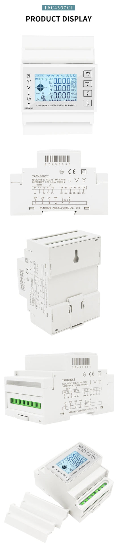 Din Rail 3 Phase Energy Monitor Consumption Power Meter kwh Ammeter With 3PCS RS485 Modbus 50/100/15/200CT 230VAC by 54 Energy - Renewable Energy Store