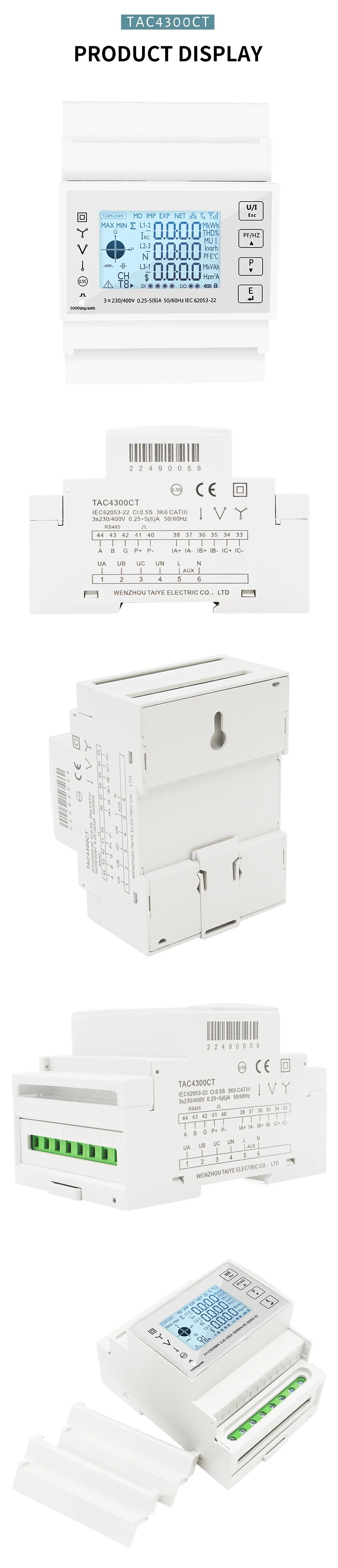 Din Rail 3 Phase Energy Monitor Consumption Power Meter kwh Ammeter With 3PCS RS485 Modbus 50/100/15/200CT 230VAC