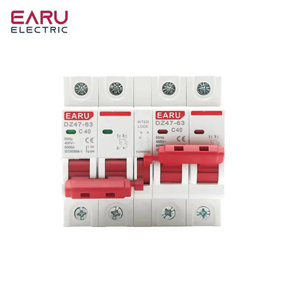 2P+2P MTS AC 400V Dual Power Manual Transfer Interlock Circuit Breaker Din Rail Isolating Discounnecting Switch MCB 16A 40A 63A