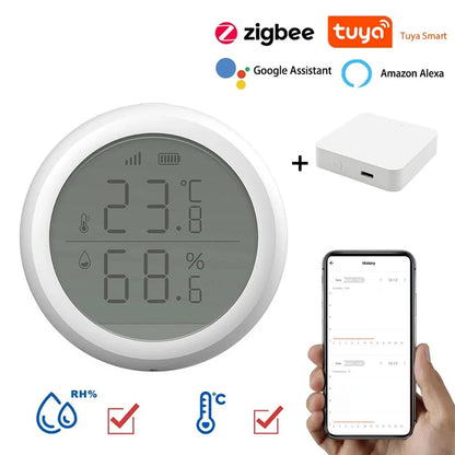 Tuya Smart Home ZigBee Temperature And Humidity Radiator Sensor With LED Screen Works With Google Assistant and Tuya Zigbee Hub